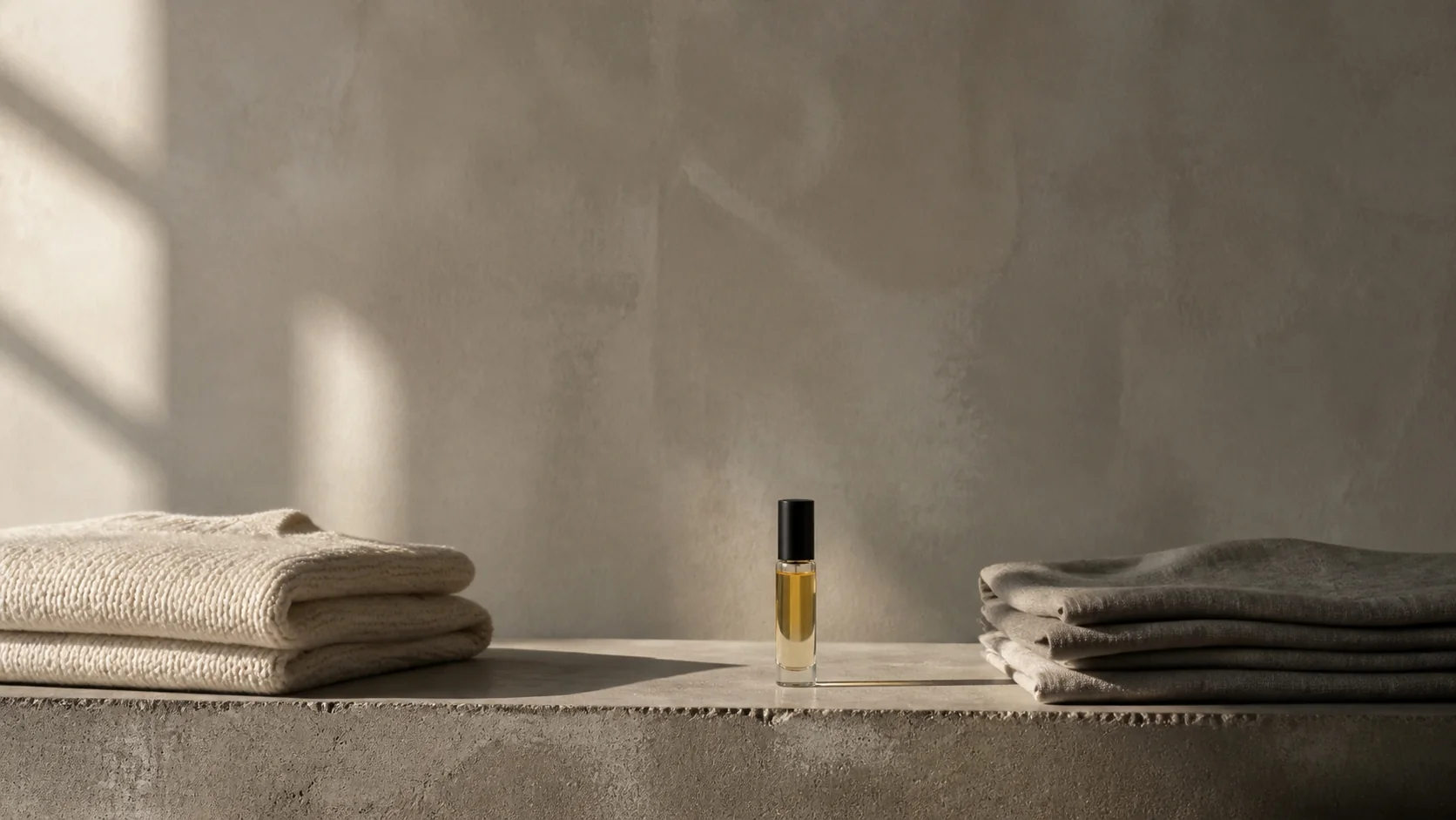 an eau de parfum bottle, lit from the side